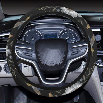 Hummingbird with Embroidery Themed Print Steering Wheel Cover with Elastic Edge