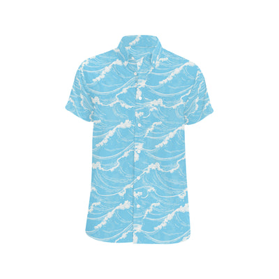 Ocean Wave Pattern Print Design A01 Men's Short Sleeve Button Up Shirt