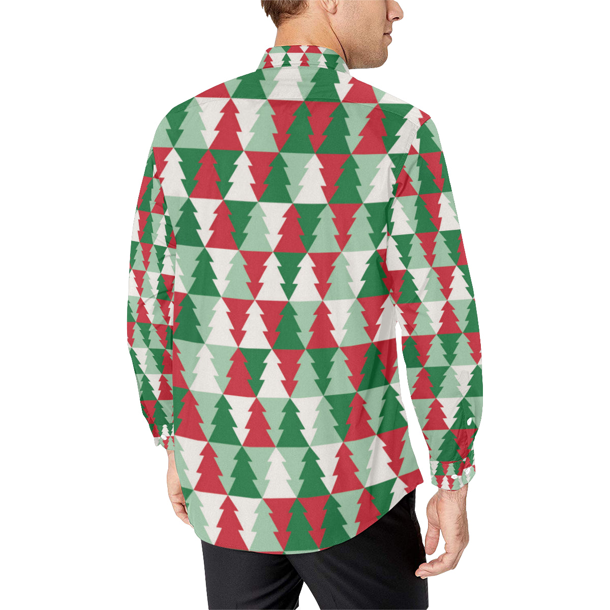 Christmas Tree Pattern Print Design 01 Men's Long Sleeve Shirt