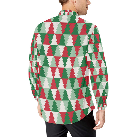 Christmas Tree Pattern Print Design 01 Men's Long Sleeve Shirt