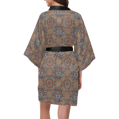 Calendar Aztec Pattern Print Design 03 Women's Short Kimono