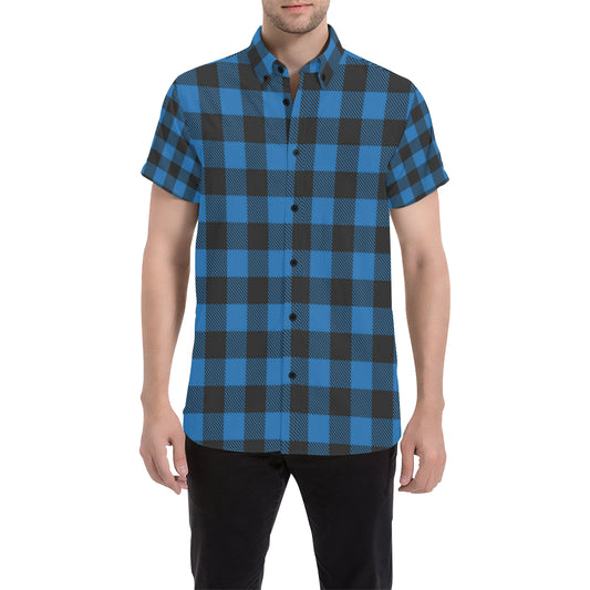 Buffalo check Blue Pattern Print Design 03 Men's Short Sleeve Button Up Shirt