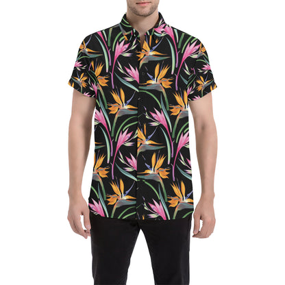 Tropical Flower Pattern Print Design TF017 Men's Short Sleeve Button Up Shirt