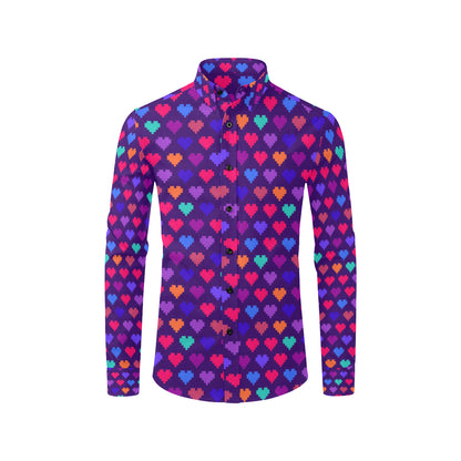 Heart Pixel Pattern Print Design HE03 Men's Long Sleeve Shirt
