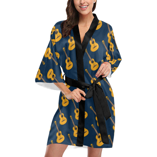 Acoustic Guitar Pattern Print Design 04 Women's Short Kimono