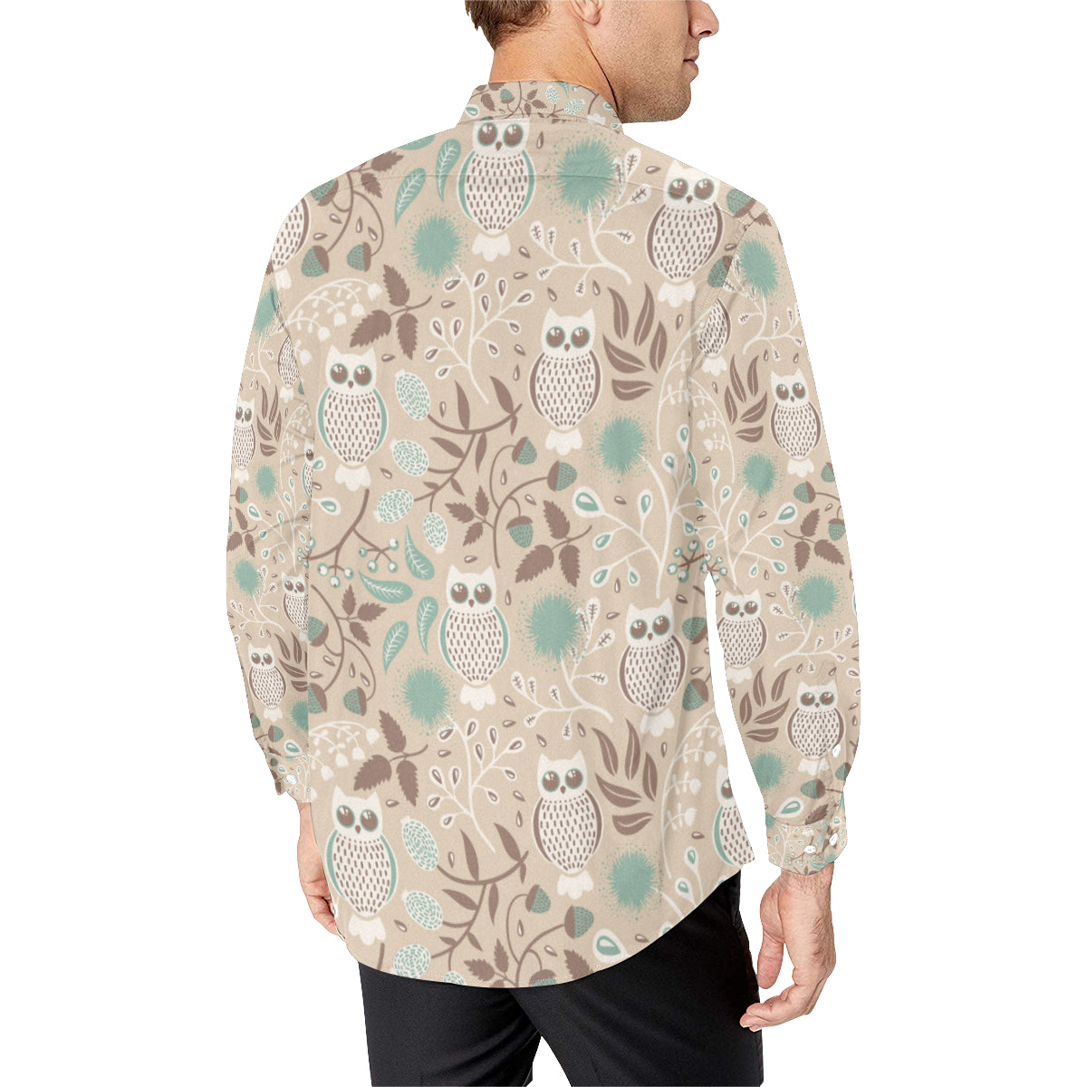Owl Pattern Print Design A02 Men's Long Sleeve Shirt