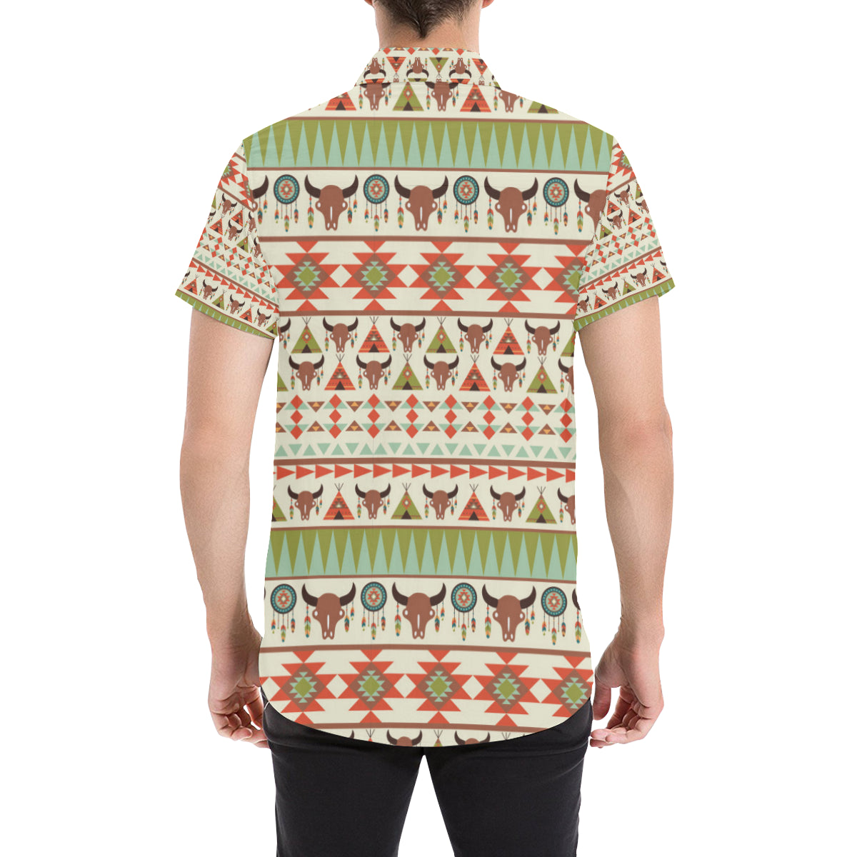 American indian Ethnic Pattern Men's Short Sleeve Button Up Shirt