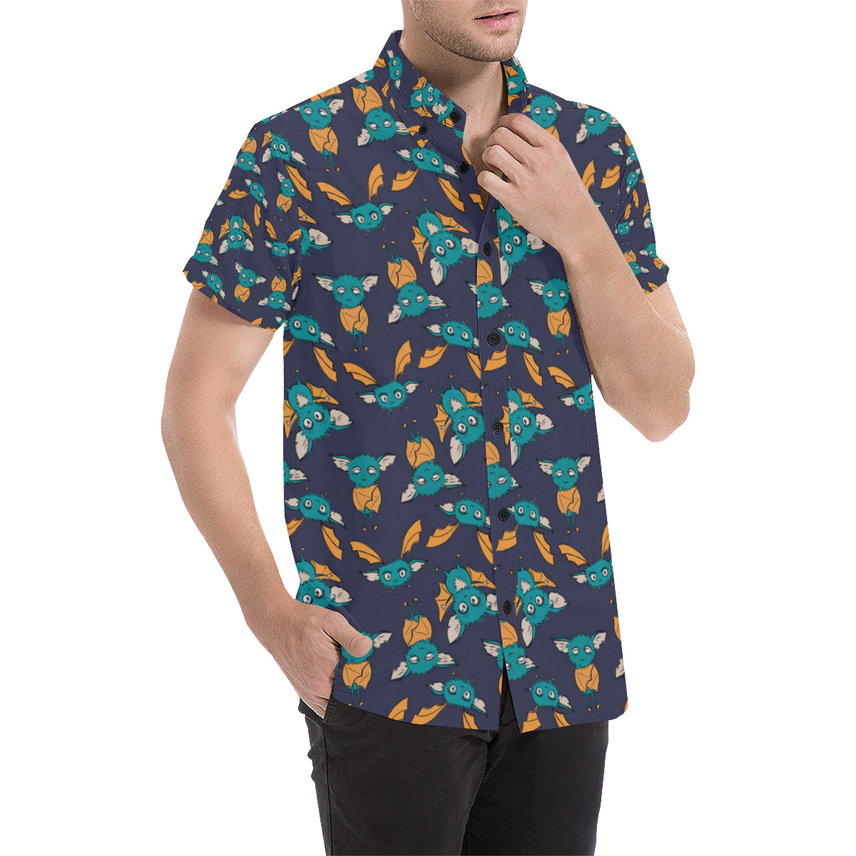 Bat Pattern Print Design 07 Men's Short Sleeve Button Up Shirt