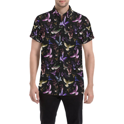 Pigeon Pattern Print Design 01 Men's Short Sleeve Button Up Shirt