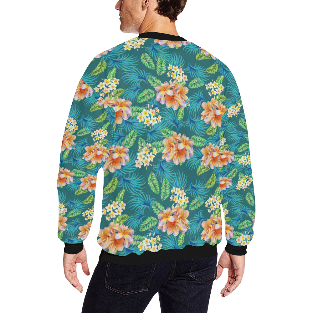 Plumeria Tropical Flower Design Print Men Long Sleeve Sweatshirt