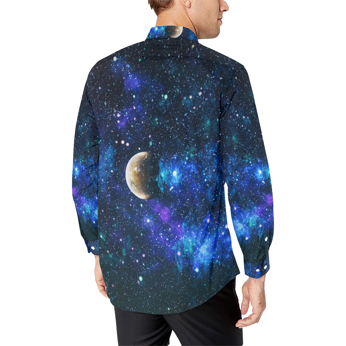 Galaxy Stardust Planet Space Print Men's Long Sleeve Shirt