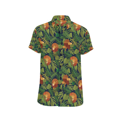 Lion Jungle Pattern Print Design 05 Men's Short Sleeve Button Up Shirt