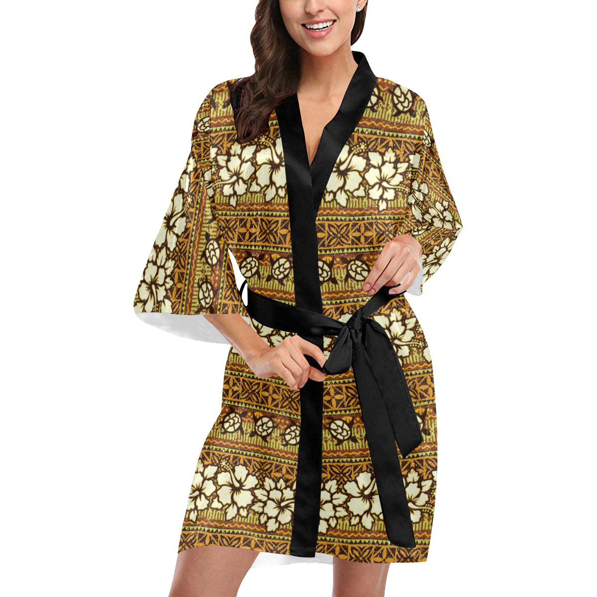 Hawaiian Themed Pattern Print Design H015 Women Kimono Robe