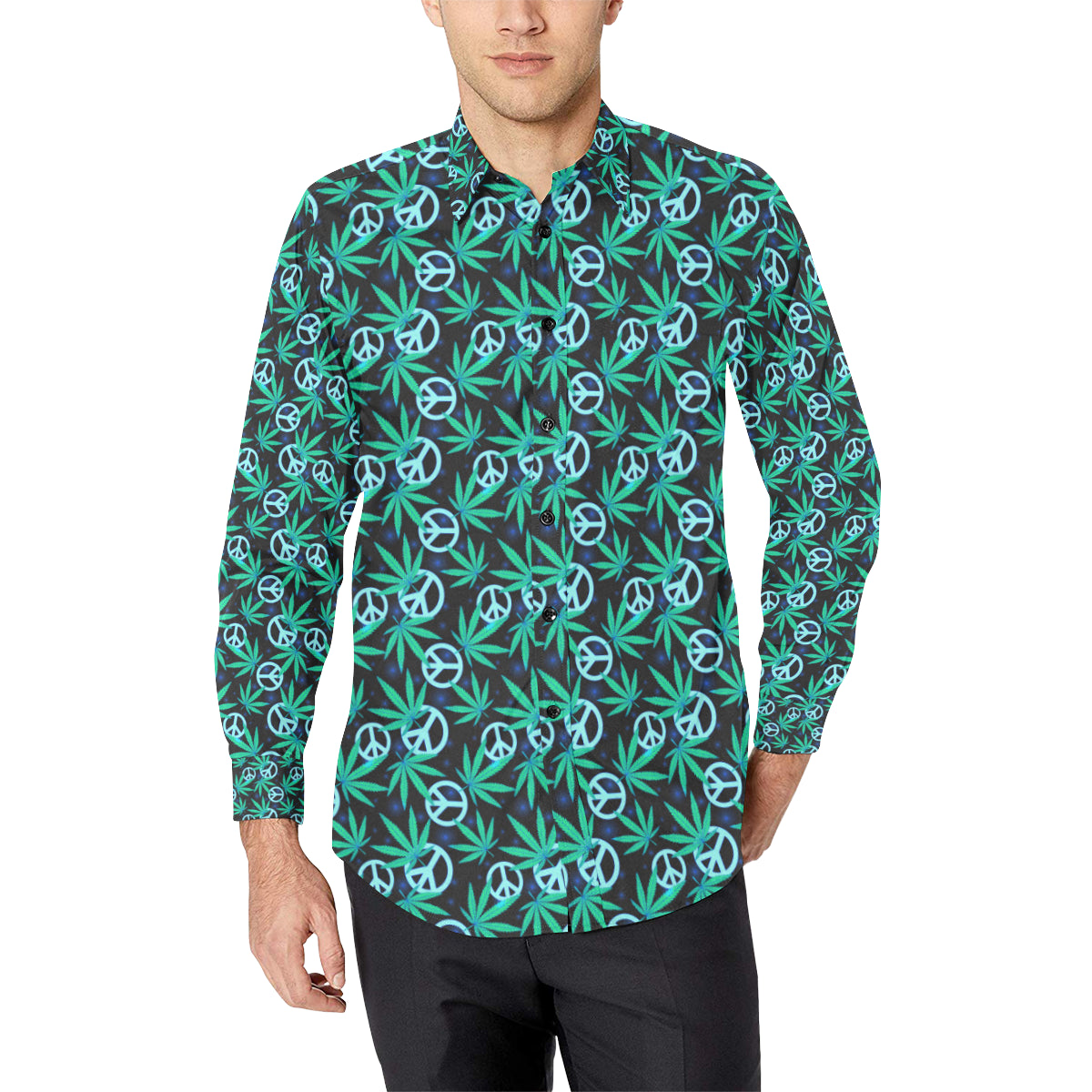 Peace Sign Themed Design Print Men's Long Sleeve Shirt