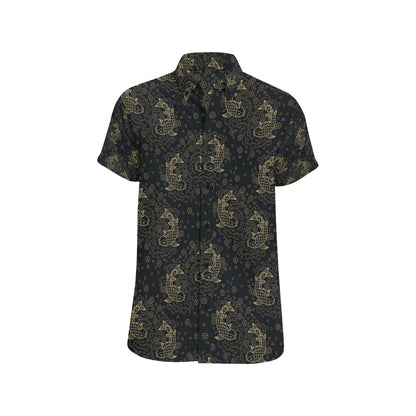 KOI Fish Pattern Print Design 02 Men's Short Sleeve Button Up Shirt