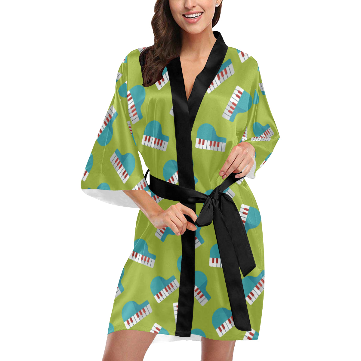 Piano Pattern Print Design 03 Women's Short Kimono
