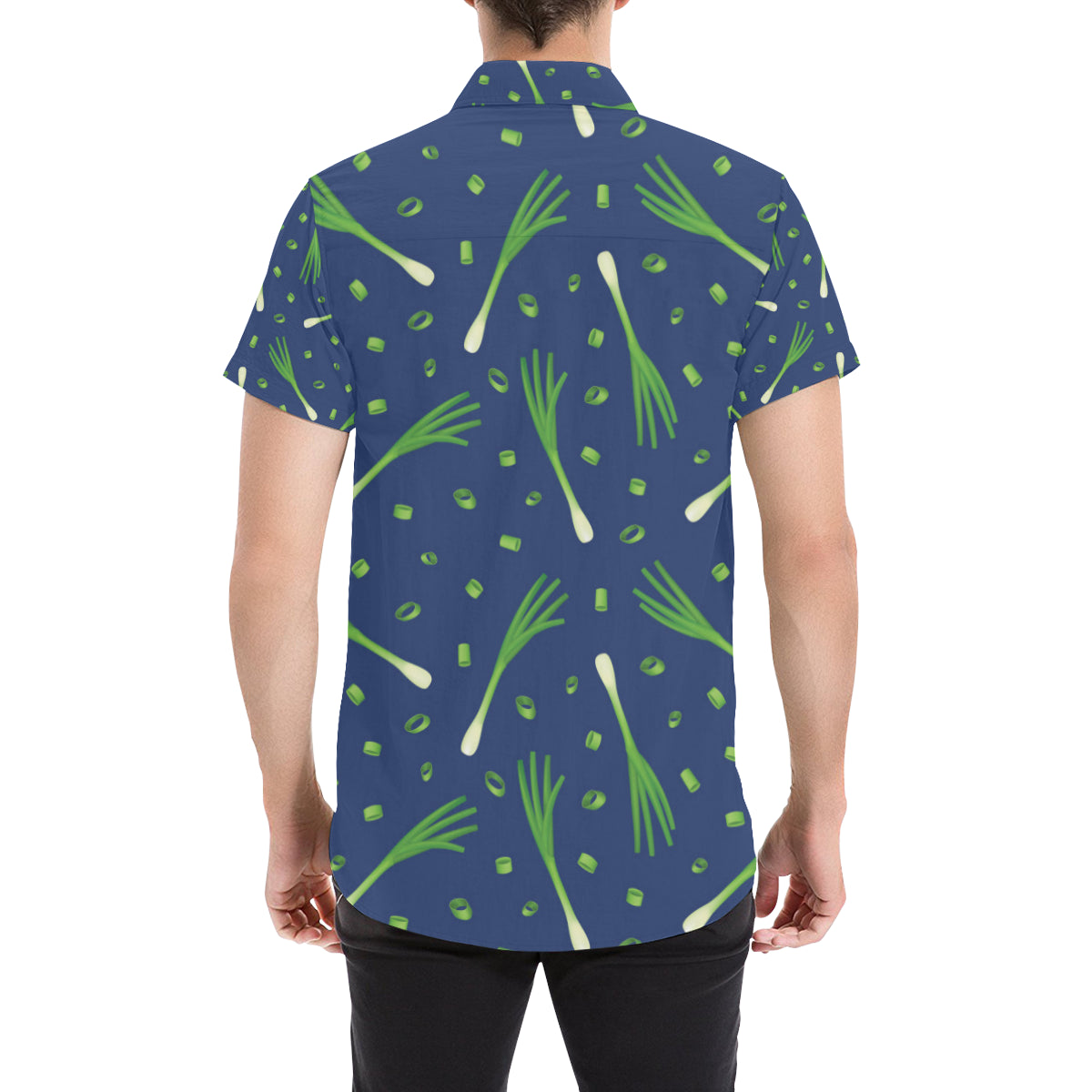 Leek Pattern Print Design 02 Men's Short Sleeve Button Up Shirt