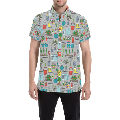 Gardening Pattern Print Design G07 Men's Short Sleeve Button Up Shirt
