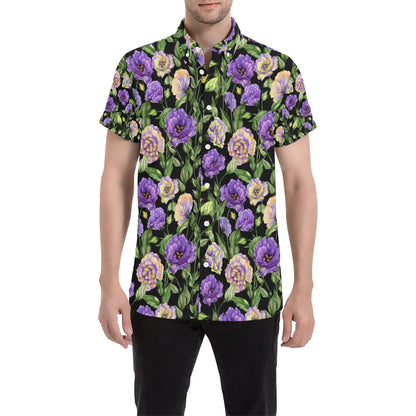 Lisianthus Pattern Print Design LT02 Men's Short Sleeve Button Up Shirt