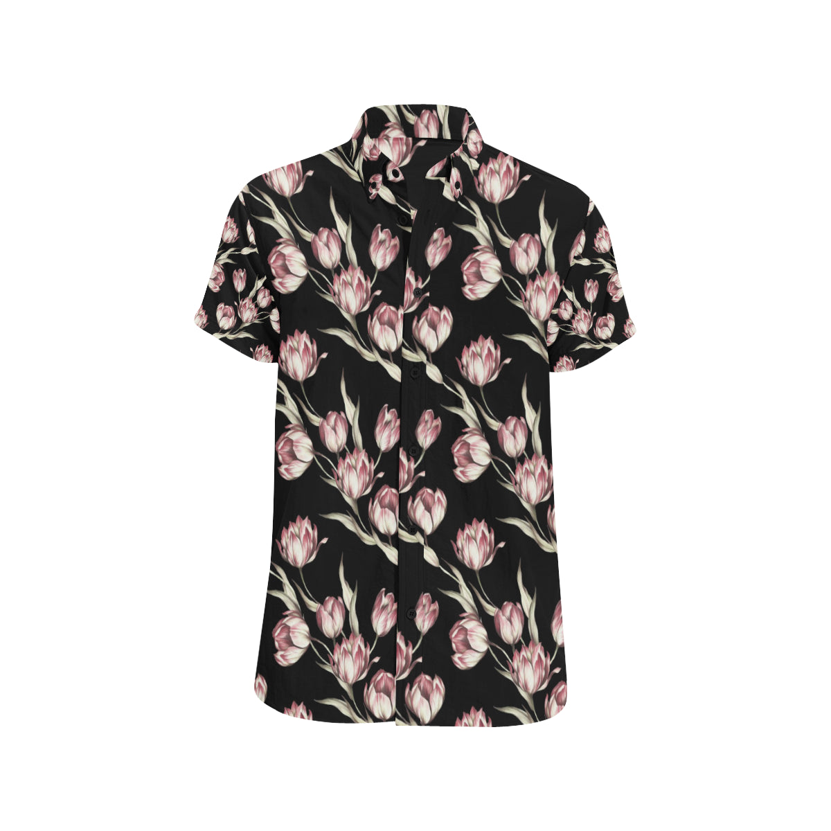 Tulip Pink Pattern Print Design TP02 Men's Short Sleeve Button Up Shirt