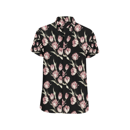 Tulip Pink Pattern Print Design TP02 Men's Short Sleeve Button Up Shirt
