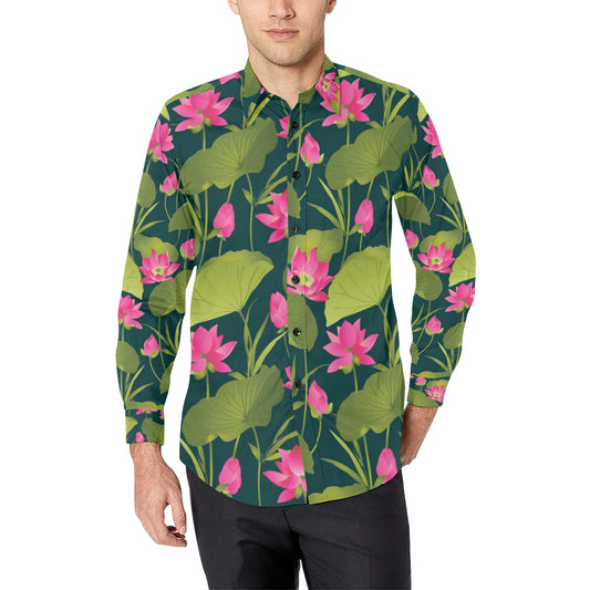 Water Lily Pattern Print Design WL09 Men's Long Sleeve Shirt