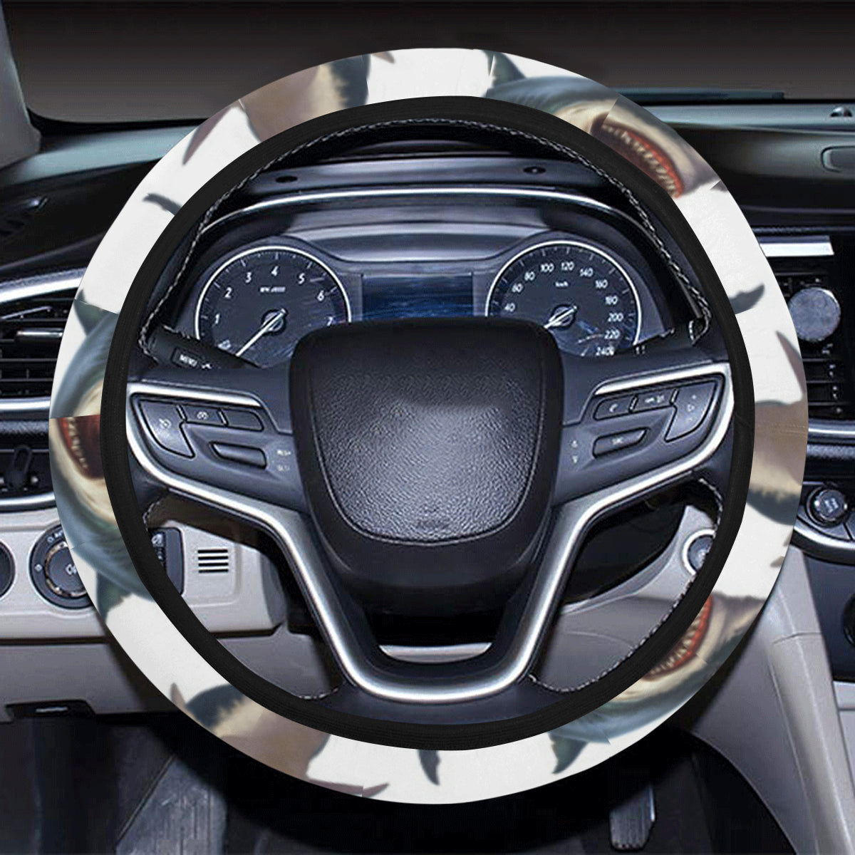 Great White Shark Pattern Print Design 03 Steering Wheel Cover with Elastic Edge