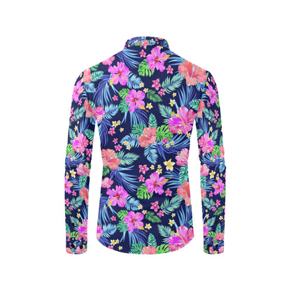 Neon Hibiscus Pattern Print Design HB016 Men's Long Sleeve Shirt
