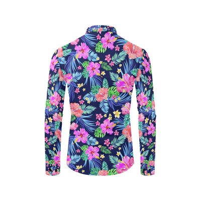 Neon Hibiscus Pattern Print Design HB016 Men's Long Sleeve Shirt