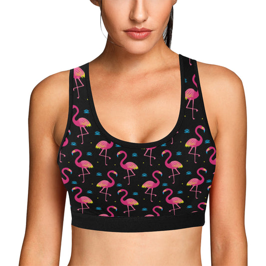 Flamingo Pink Neon Print Pattern Sports Bra