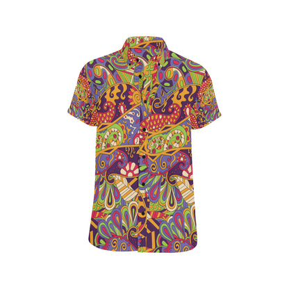 Funky Retro Pattern Print Design A04 Men's Short Sleeve Button Up Shirt