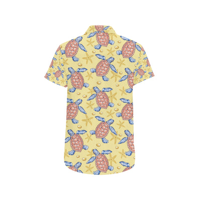 Sea Turtle Pattern Print Design T06 Men's Short Sleeve Button Up Shirt