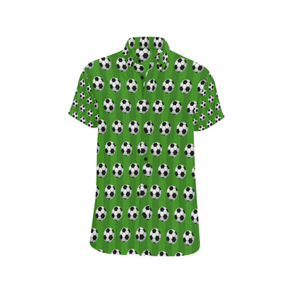 Soccer Ball Green Backgrpund Print Men's Short Sleeve Button Up Shirt