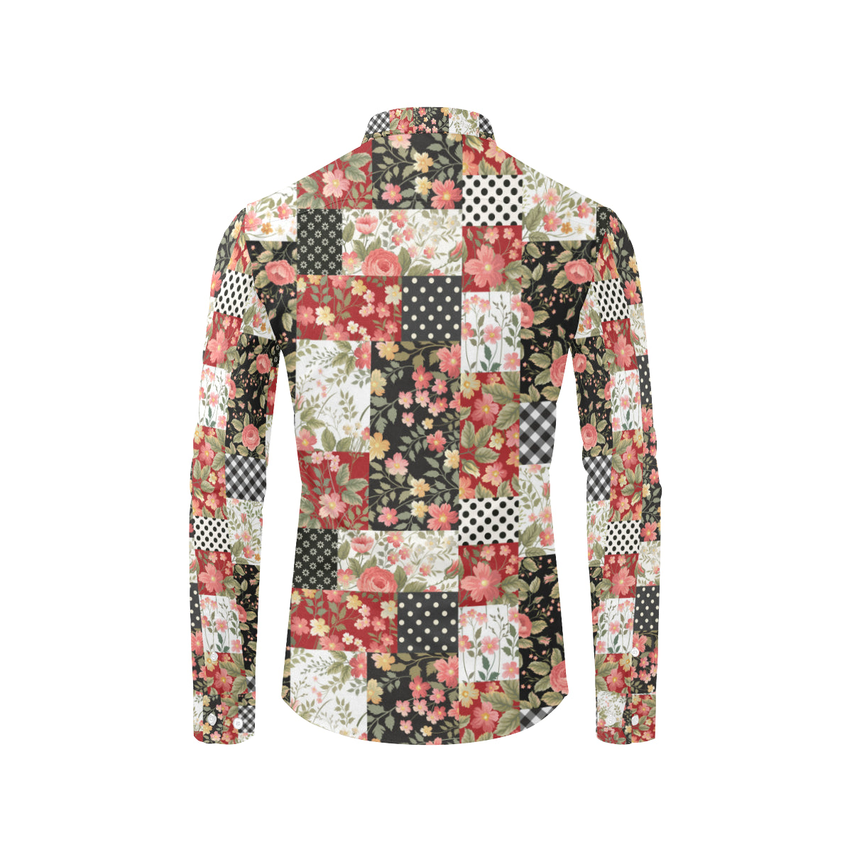 Patchwork Flower Pattern Print Design 03 Men's Long Sleeve Shirt