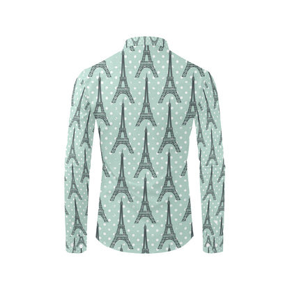 Eiffel Tower Polka Dot Print Men's Long Sleeve Shirt