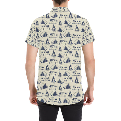 Campfire Pattern Print Design 01 Men's Short Sleeve Button Up Shirt