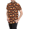 Basketball Black Background Pattern Men's Short Sleeve Button Up Shirt