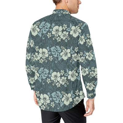 Flower Hawaiian Hibiscus Style Print Pattern Men's Long Sleeve Shirt