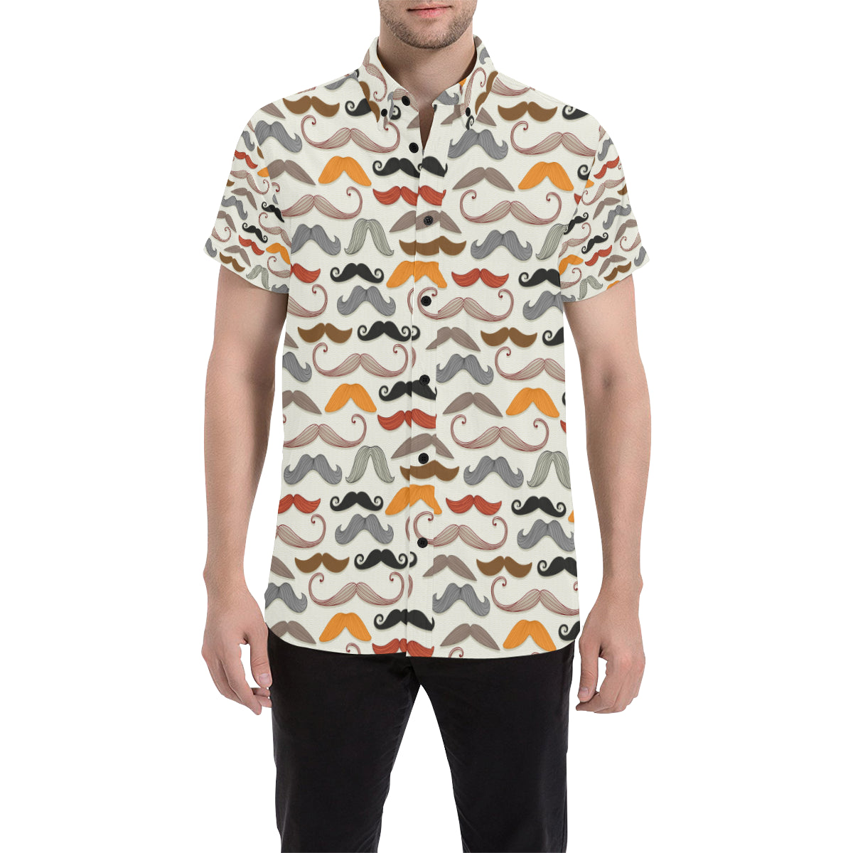 Mustache Pattern Print Design A02 Men's Short Sleeve Button Up Shirt