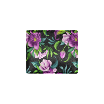 Bright Purple Floral Pattern Men's ID Card Wallet