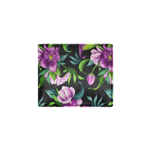 Bright Purple Floral Pattern Men's ID Card Wallet