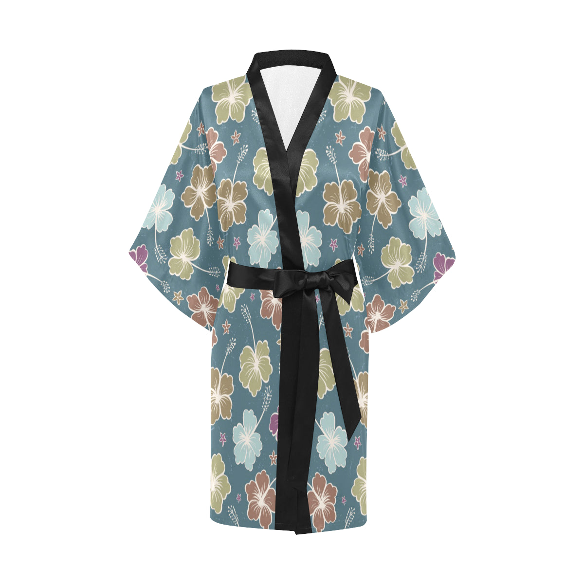 Hibiscus Pattern Print Design HB033 Women Kimono Robe