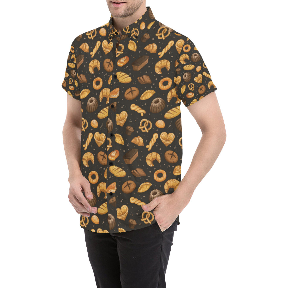 Bread Pattern Print Design 05 Men's Short Sleeve Button Up Shirt