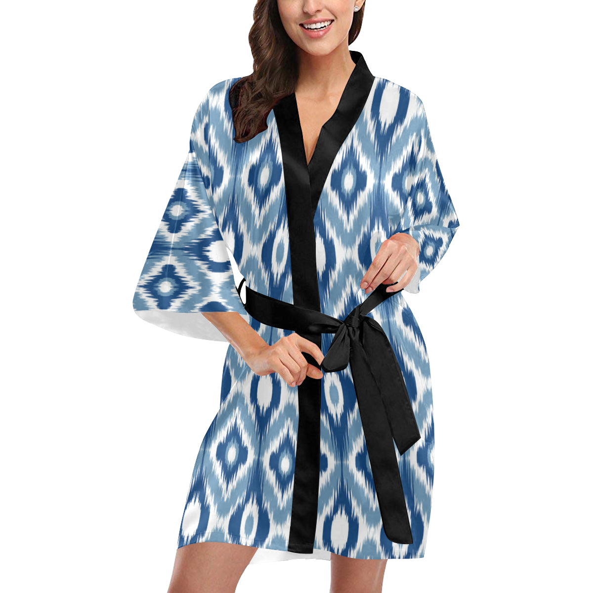Ikat Pattern Print Design 03 Women's Short Kimono