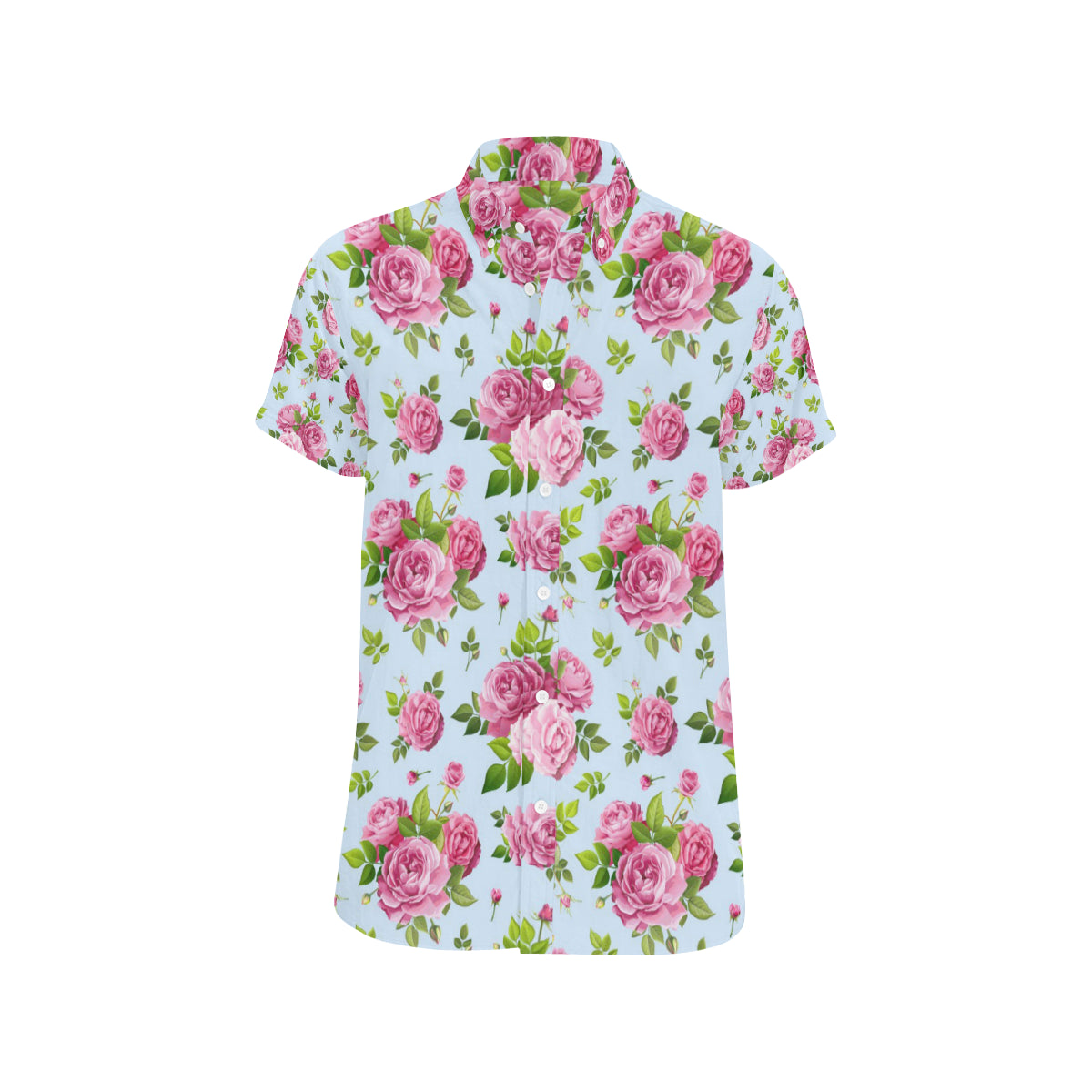 Rose Pink Pattern Print Design RO08 Men's Short Sleeve Button Up Shirt