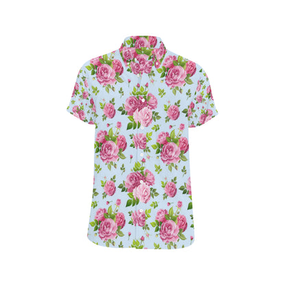 Rose Pink Pattern Print Design RO08 Men's Short Sleeve Button Up Shirt