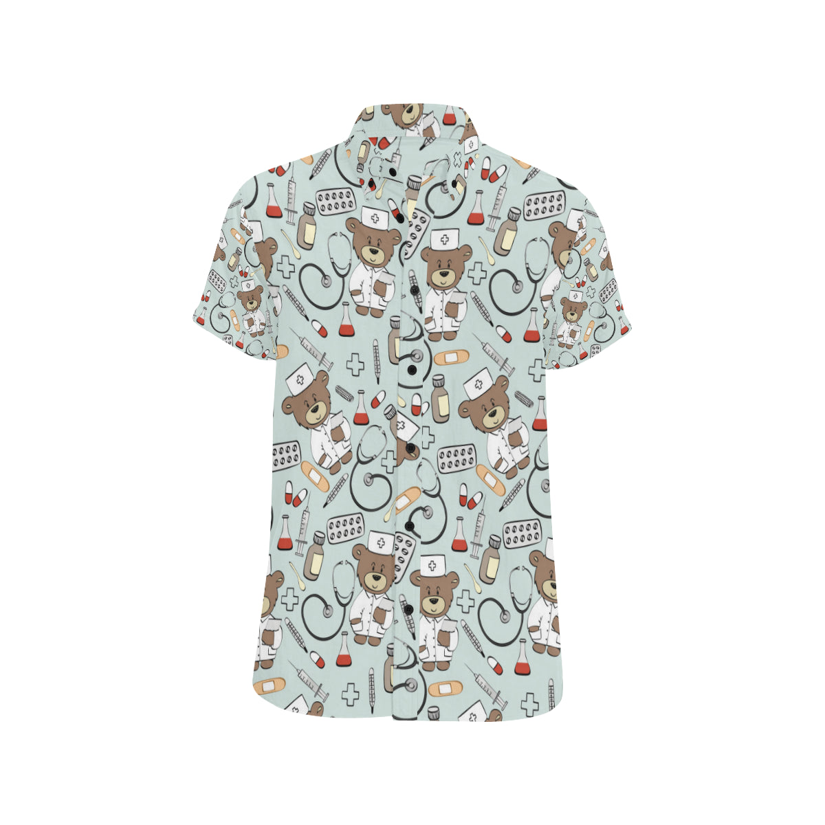 Nurse Bear Pattern Print Design A01 Men's Short Sleeve Button Up Shirt