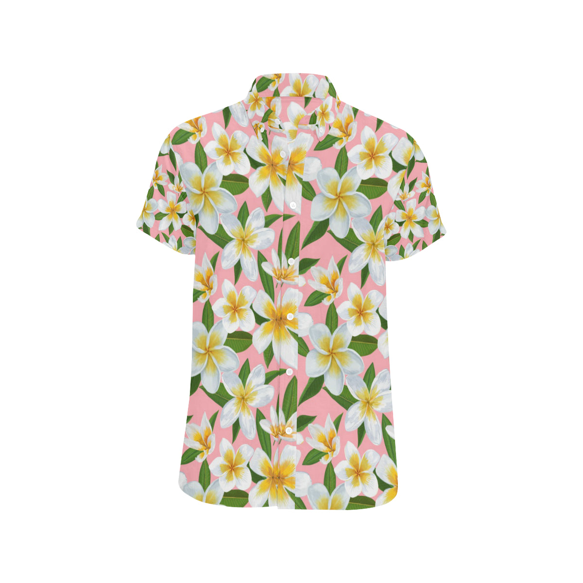 White Plumeria Pattern Print Design PM011 Men's Short Sleeve Button Up Shirt