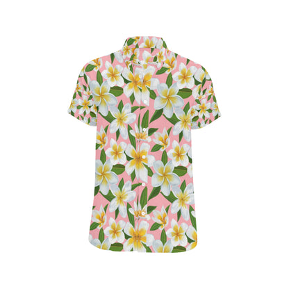 White Plumeria Pattern Print Design PM011 Men's Short Sleeve Button Up Shirt