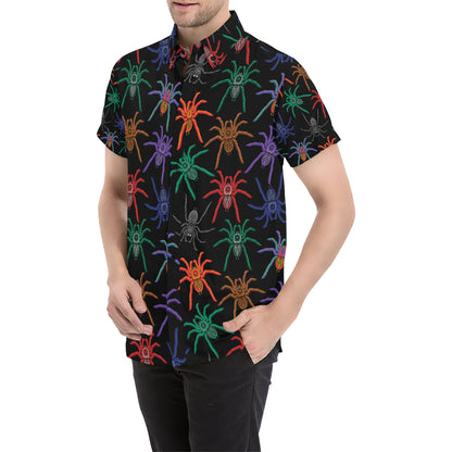 Tarantula Neon Color Pattern Print Design 03 Men's Short Sleeve Button Up Shirt